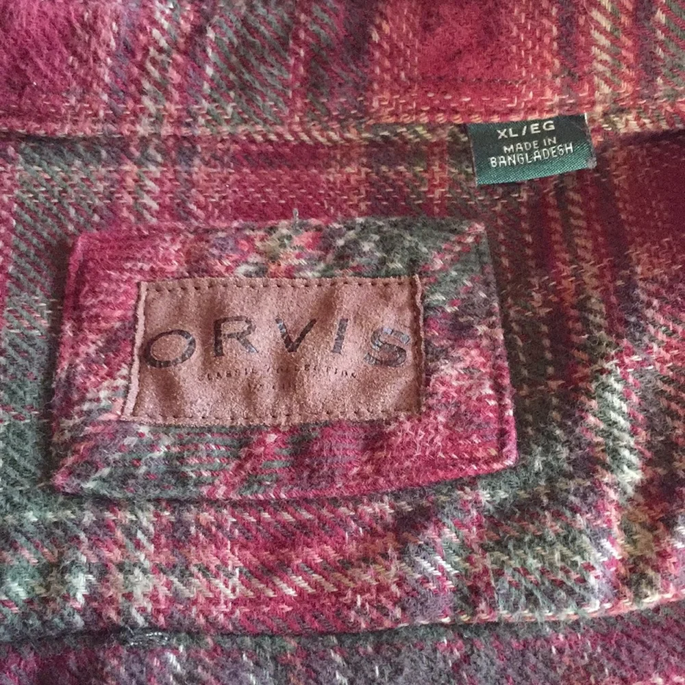 Orvis long sleeve flannel red and green plaid flannel size x large - Picture 6 of 9